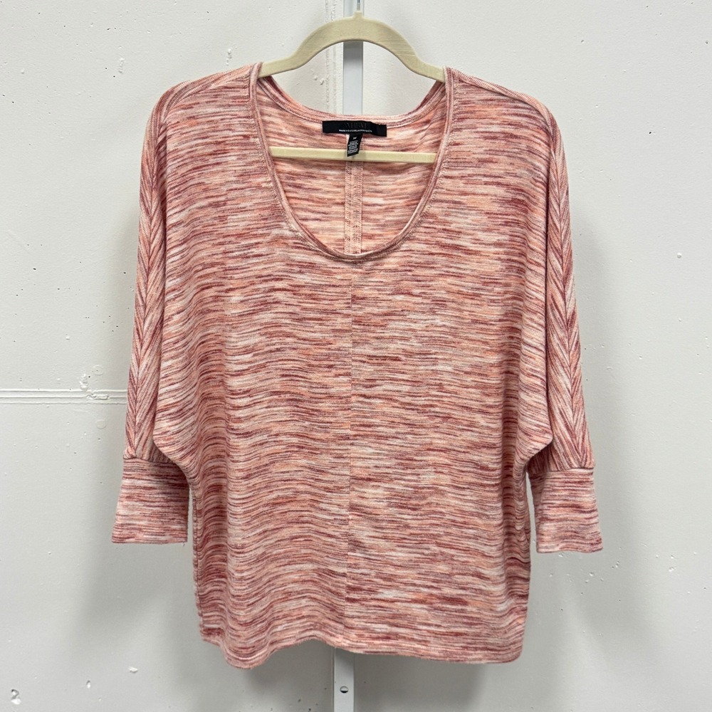 White House Black Market Pink Orange Space Dye Dolman Sleeve Knit Top Medium